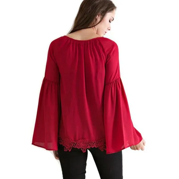 Entro Lace, Bell & Tassel Tunic Burgundy - Picture 4 of 5